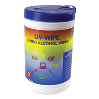 Liv-Wipe Antibacterial Alcohol Wipes, 70pct Isopropyl Alcohol Sanitiser, 42 x 14.5cm, Jumbo, 75/Recyclable Tub, 12 Tubs/Carton Carton