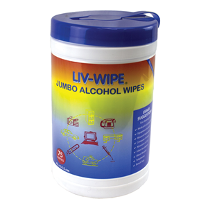 Liv-Wipe Antibacterial Alcohol Wipes, 70pct Isopropyl Alcohol Sanitiser, 42 x 14.5cm, Jumbo, 75/Recyclable Tub, 12 Tubs/Carton Carton