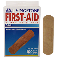 Out of Date, Adhesive Fabric First Aid Strips w/ Pad, 73 x 18mm, 100 Pcs/BX, Original Unopened Condition, Price Discounted,While Stocks last