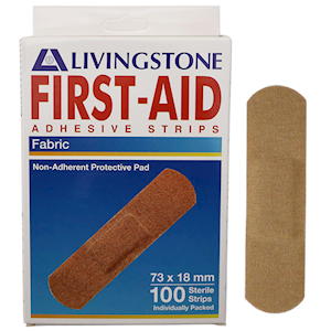 Out of Date, Adhesive Fabric First Aid Strips w/ Pad, 73 x 18mm, 100 Pcs/BX, Original Unopened Condition, Price Discounted,While Stocks last