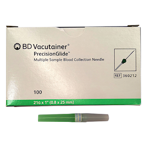 BD Vacutainer® Multiple Sample Needle, 22 Gauge x 1.5 Inches, 38mm, Black, Sterile, 100/Box Box