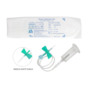 Livingstone Blood Collection Set, with Pre-Attached Holder, 21 Gauge x 0.75 Inch Needle, 12 Inches Tubing, Green, Each