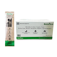 BetaEco Wooden Knife, Fork, Spoon, Teaspoon, Napkin, Salt & Pepper Set, Coated, 300 Pieces/Carton Carton