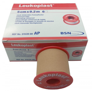 Leukoplast Adhesive Plaster Waterproof Zinc Oxide Tape, Width: 12.5mm x Length: 5m, Blue Spool, Colour: White, Each Roll
