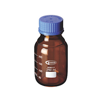 Lincon Lab Reagent Bottle, 100mL, 56 x 105(H) mm, GL45, Amber, Blue PP Cap and Outlet Ring, Borosilicate Glass, European, Each Each