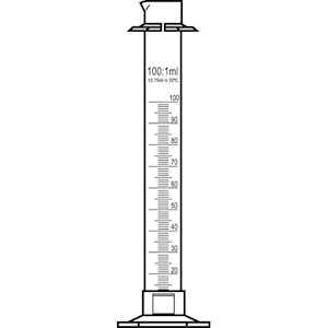 Measuring Cylinder w/ Plastic Hex Base and Collar, Tall Form, Class B, 10mL, Amber Stain Grad, Boro Glass, European, Germany, Ea