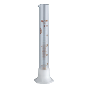 Measuring Cylinder w/ Plastic Hex Base and Collar, Tall Form, Class B, 10mL, Amber Stain Grad, Boro Glass, European, Germany, Ea
