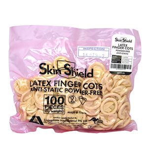 Skin Shield Latex Finger Cots, Powder Free, Antistatic, Medium, 100/Bag Bag