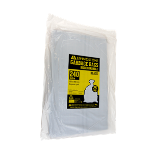 Livingstone Garbage Bag Bin Liner, 240 Litres, 115 x 145cm, 20um, Heavy Duty, Biodegradable, HDPE, Star Seal, Black, 25/Pack Pack