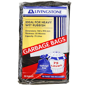 Livingstone Garbage Bag Bin Liner, Premium, 240L, 113 x 139cm, 32um, Heavy Duty, LDPE, Star Seal, Clear, 100/Roll, 1 Roll/Carton Carton