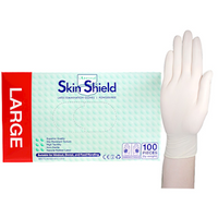 Universal Skin Shield Latex Examination Gloves Powder Free AS/NZ Biodegradable Polymer Coated Textured HACCP Large Cream 100/Box Box