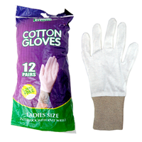 Universal Choice Cotton Gloves Interlock with Knitted Wrist Cuff, Women's Size, Medium, 12 Pairs/Bag Bag