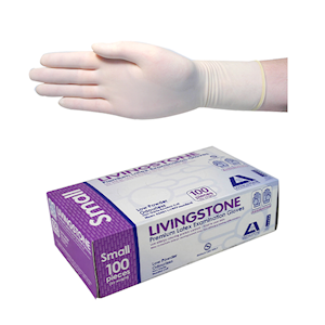 Livingstone Biodegradable Latex Examination Gloves, ASTM, Low Powder, Large, Blue Colour, 100/Box Box
