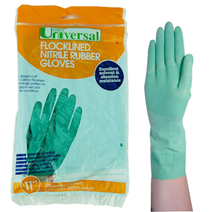 Universal Flocklined Nitrile Gloves, Heavy Duty, EN374, Size 10, 33cm Long, 0.38mm Thick, Green Colour, 1 Pair/Bag Replaces Solvex Pair