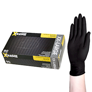Livingstone Xtreme Thick Heavy Duty Nitrile Gloves, Powder Free, EN374, Large, Black, 100/Box Box