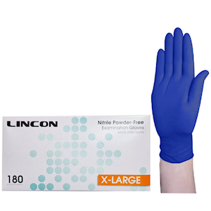 Lincon Nitrile Examination Gloves, ASTM Standard, Powder Free, EN374, Extra Large, Cobalt Blue, HACCP Grade, 200 Pieces/Box 2000/Carton Carton