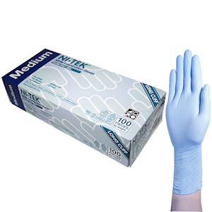 Ni-Tek Nitrile Examination Gloves, Long Cuff 300mm, AS/NZ Standard, Powder Free, EN374, Large, Blue, HACCP Grade, 100/Box Box