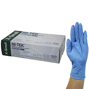 Ni-Tek Nitrile Premium Gloves, AS NZ Standard, Powder Free, EN374, Large, Blue Colour, HACCP Grade, 100/Box Box