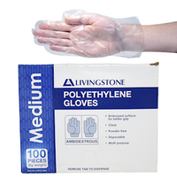 Livingstone Disposable Polyethylene Gloves, Large, Embossed, Ambidextrous, Recyclable, Clear, 100/Pack Pack