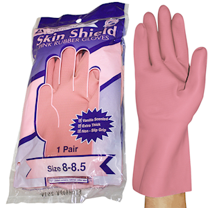 Skin Shield Silver Lined Natural Rubber Gloves Biodegradable Size 8 Pink Vanilla Scent Extra Thick HACCP Grade 1 Pair/Pack 12 Packs/Box Box