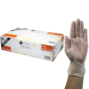 Sofeel Vinyl Gloves, Recyclable, 5.0g, Powder Free, Large, Blue, HACCP Grade, 100/Box Box.
