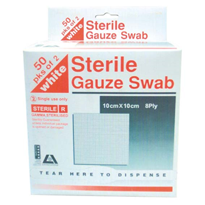 Livingstone Sterile Gauze Swabs, 5 x 5 cm x 8 ply, White, 100 Percent Cotton, 1 Swab/Pack, 3000 Packs/Carton Carton