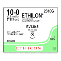 Ethilon Nylon Suture, Black Monofilament, Size 10-0, 3/8 Circle, 30cm, 12/Box Box