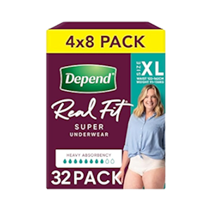 Depend Real Fit Underwear for Women Regular, 610mL, 122-162cm, Extra Large Waist, Nude, 8 Pieces/Pack, 4 Packs/Carton Carton