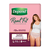 Depend Real Fit Super Underwear for Women, 1320mL, 97-127cm, Large Waist, Nude, 8 Pieces/Pack