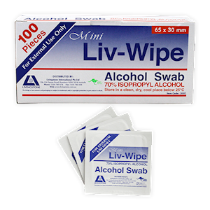 Liv-Wipe Mini Alcohol Swabs, Prep Pad, 70 Percent Isopropyl Alcohol Sanitiser, 62 x 30mm, Gamma Sterilised, 100/Box Box