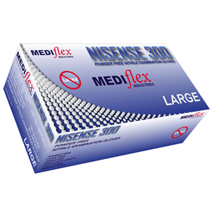 Mediflex Nisense 300 Nitrile Gloves Examination, Long Cuff, Blue, Large, 1000/Carton Carton