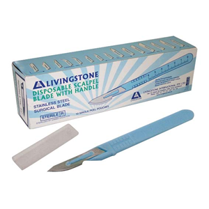 Livingstone Disposable Scalpel, Stainless Steel Blade Size 10 Attached to Handle, Sterile, 10 Pieces/Box