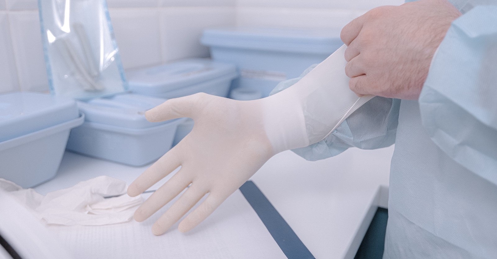 Long Cuff Nitrile Gloves in use at a healthcare facility