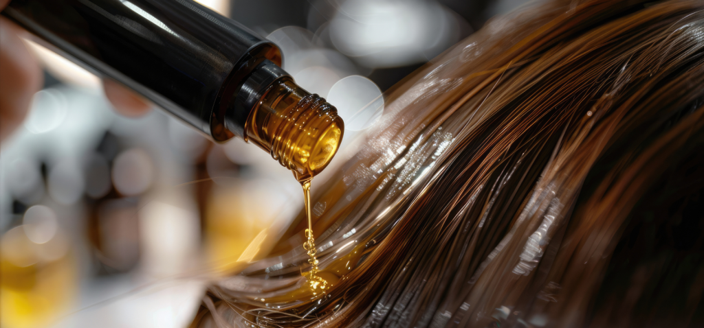 Applying Hair Treatment Oil to Scalp Natural Secrets Shampoo, Makes Hair Shiny and Smooth