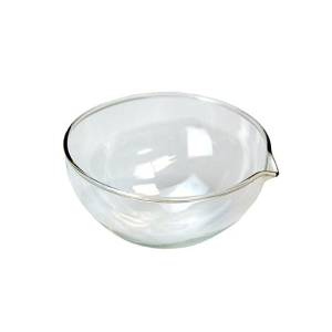 Evaporating Dish, Round Bottom with Spout, 80ml, 90mm Diameter x 45mm Height, Borosilicate Glass, Each Each