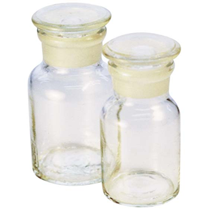 Bomex Laboratory Reagent Bottle, 60ml, 27 Inner Diameter, Wide Mouth, with Glass Stopper, Clear, Borosilicate Glass, Each Each