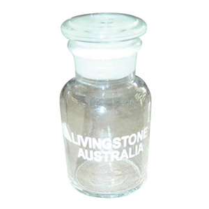 Livingstone Laboratory Reagent Bottle, 60ml, 27 Inner Diameter, Wide Mouth, with Glass Stopper, Clear, Borosilicate Glass, Each Each