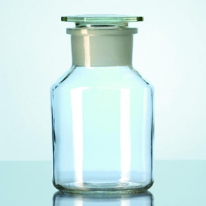 Bomex Laboratory Reagent Bottle, 60ml, 27 Inner Diameter, Wide Mouth, with Glass Stopper, Clear, Borosilicate Glass, Each Each