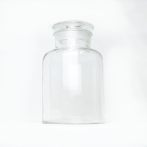 Bomex Laboratory Reagent Bottle, 60ml, 27 Inner Diameter, Wide Mouth, with Glass Stopper, Clear, Borosilicate Glass, Each Each