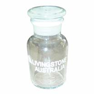 Livingstone Laboratory Reagent Bottle, 60ml, 27 Inner Diameter, Wide Mouth, with Glass Stopper, Clear, Borosilicate Glass, Each Each