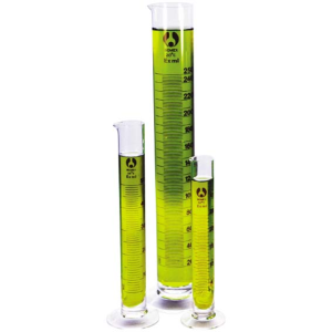 Bomex Measuring Cylinder with Round Base, Tall Form, Class A, 100mL, 29 x 255(H) mm, Amber Stain Graduation, Borosilicate Glass, Each