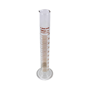 Lincon Measuring Cylinder with Round Base, Tall Form, Class A, 100mL, Amber Stain Graduation, Borosilicate Glass, 1/Box
