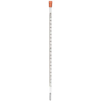 Laboratory Thermometer, Glass, Mercury, Minus 10 to 200 Degrees Celsius, 2.0 Degree Division, Partial Immersion, 300mm Length, Each Each