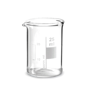 Lincon Beaker, 25ml, Low Form, Graduated with Spout, Borosilicate 3.3 Glass, 20 Pieces/Box