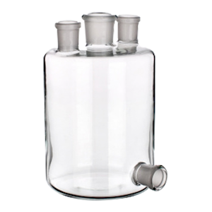 Simax Woulff Bottle w/Three Necks & Bottom Outlet, 500mL, SJ (1) 19/26, SJ (2) 19/26, 95 x 145(H)mm, Borosilicate Glass, European, Each Each