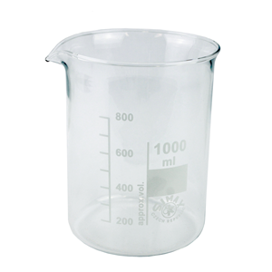 Livingstone Beaker, 1000ml, Low Form, with Spout, 105 (Diameter) x 135 (Height) mm, Borosilicate Glass, European, Each