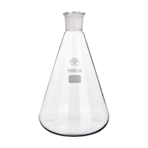 Simax Erlenmeyer Flask, Conical Flask, Wide Neck, 50mL, Top 34mm, Bottom 51mm, 85(H) mm, Borosilicate Glass, European, Each Each
