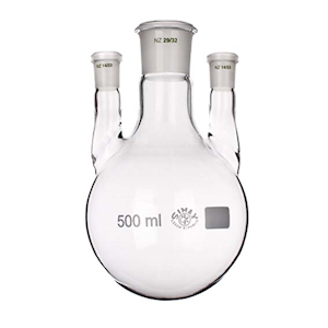 Simax Boiling/Spherical Flask, Round-Bottom, 3 Necks, 500mL, Centre SJ 29/32, Lateral Side SJ 14/23, Boro, Euro, Each Each
