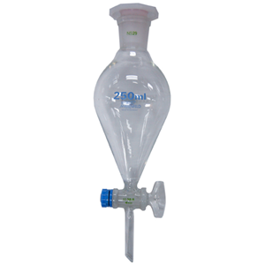 Livingstone Separating Funnel, Pear Shape, with Stopper, Key No. 2, 250mL, Socket Joint 29/32, Borosilicate Glass, European, 2/Box Box