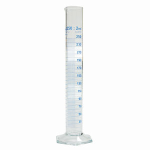 Simax Measuring Cylinder with Hex Base and Spout, Tall Form, Class A, 10mL, 15.5x135(H) mm, Blue Stain Grad, Boro Glass, European, Each Each
